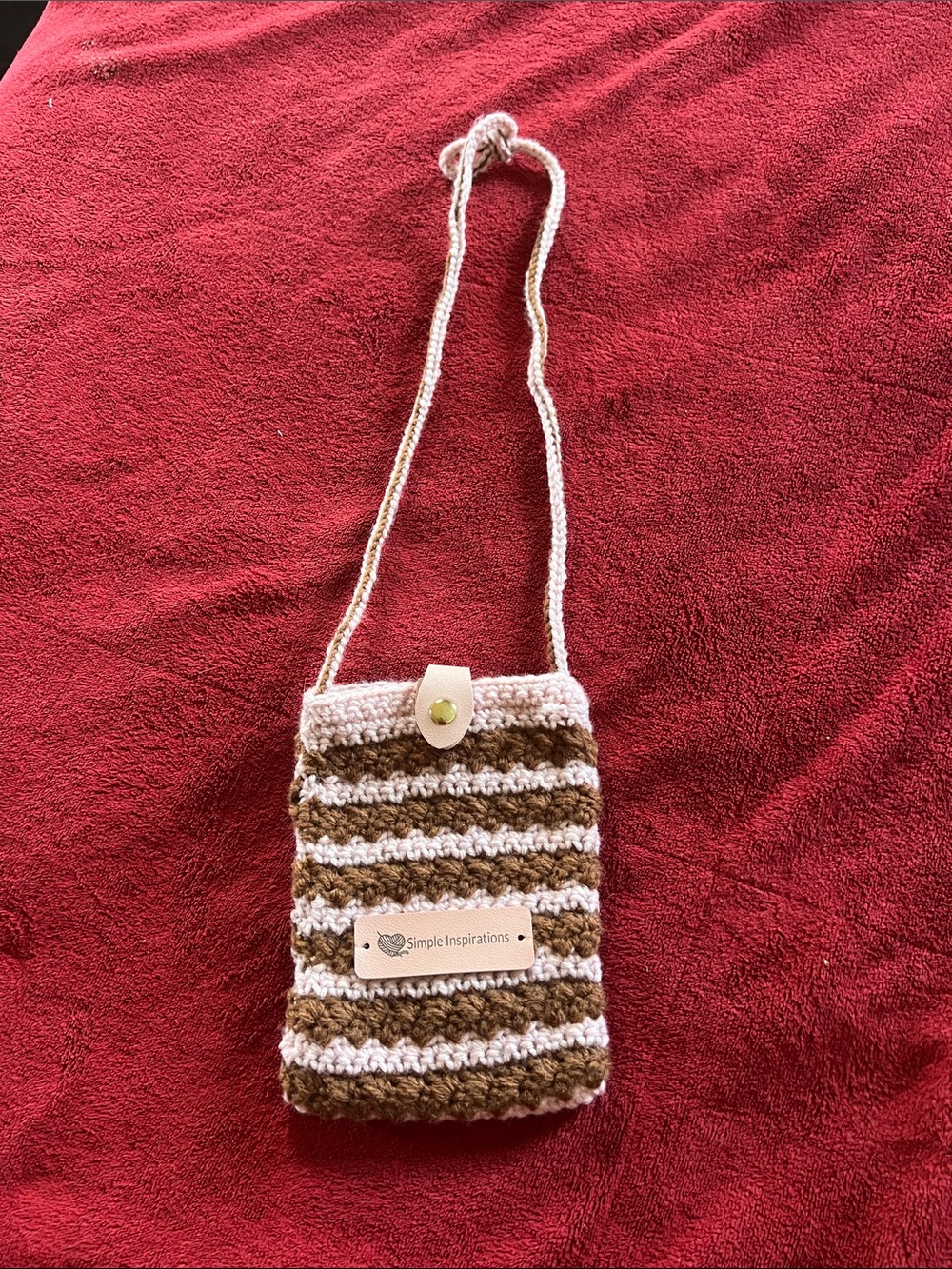 Striped Crochet Crossbody Bag in Cream and Brown